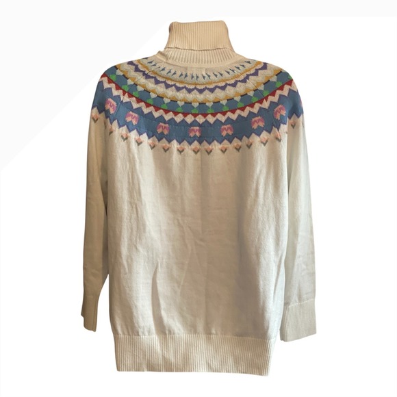 L.L.Bean Fair Isle Snowflake Fair Isle Turtleneck Sweater Women LPCream Multi - Picture 2 of 5
